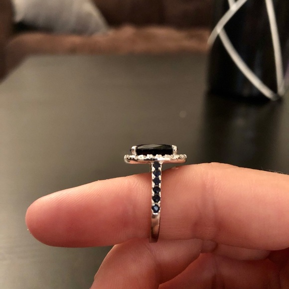 SOLD (IDNID) White Gold Sapphire Diamond Halo Ring - Picture 8 of 12